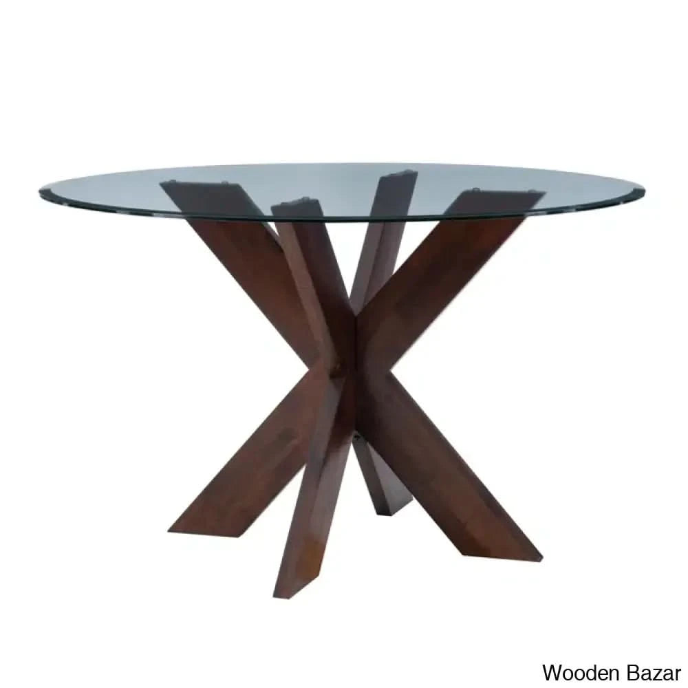 Smiley Best 4 Seater Round Glass Top Dining Set