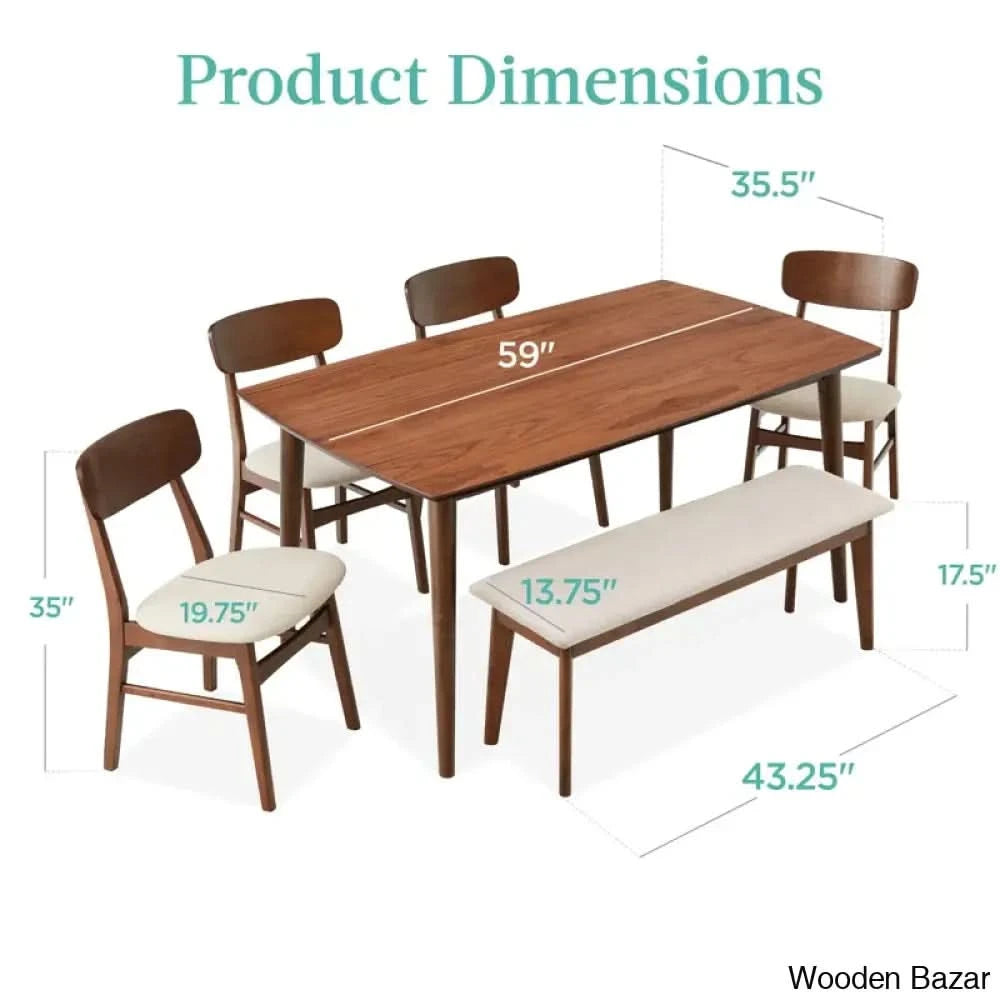 Tessie Stylish 6 Seater Dining Table Set In Wooden