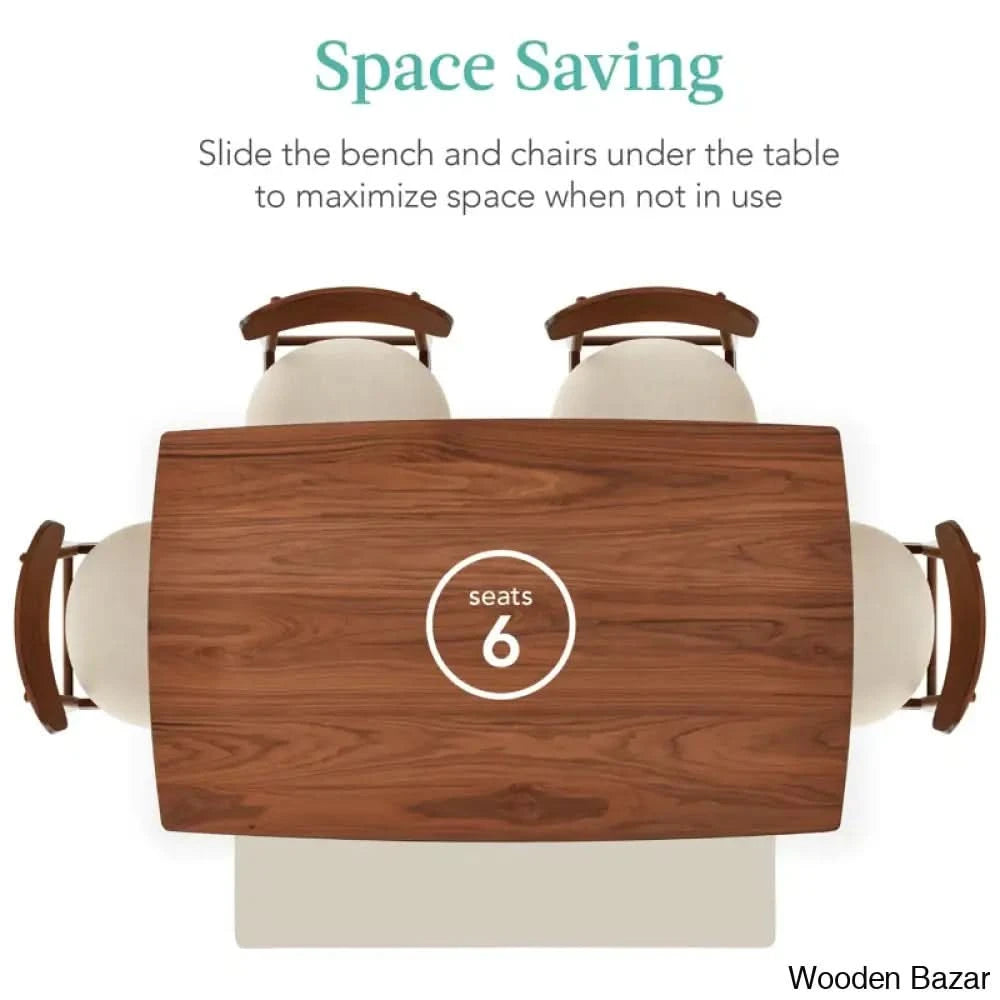 Tessie Stylish 6 Seater Dining Table Set In Wooden