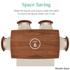 Tessie Stylish 6 Seater Dining Table Set In Wooden