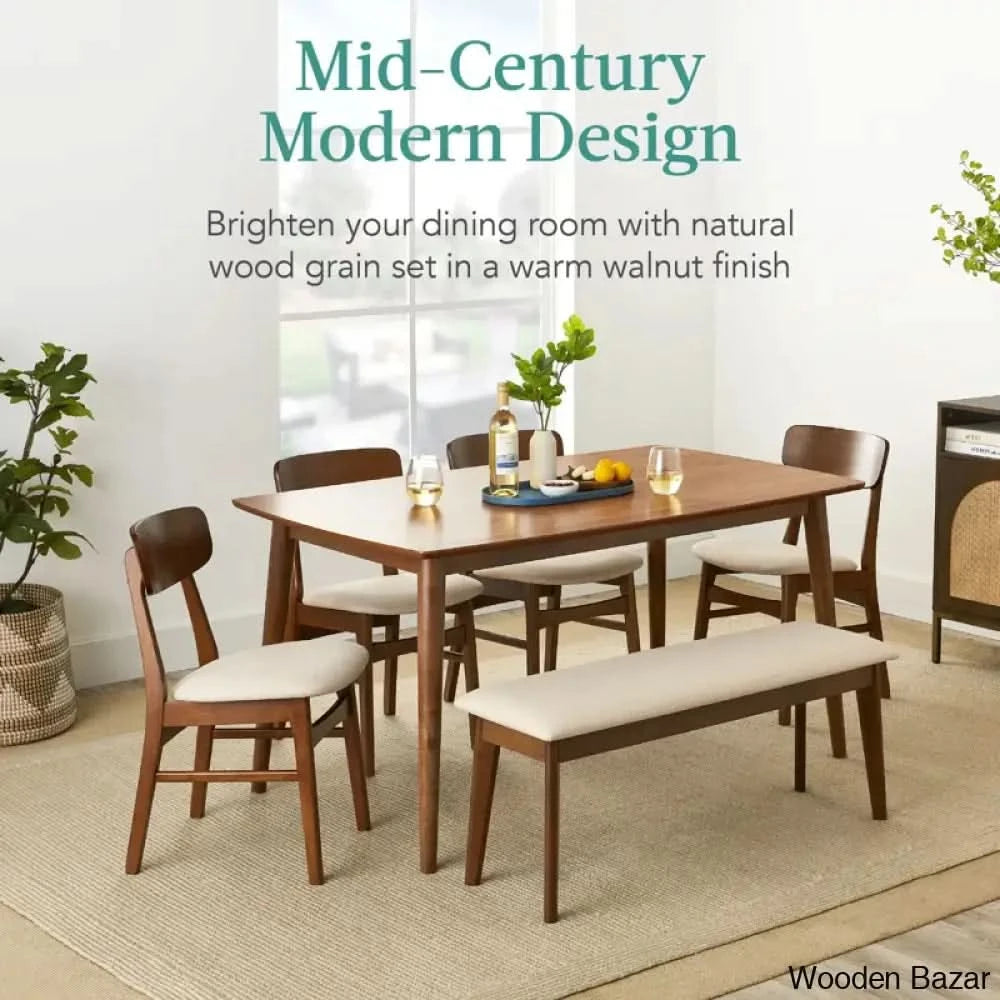 Tessie Stylish 6 Seater Dining Table Set In Wooden