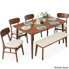 Tessie Stylish 6 Seater Dining Table Set In Wooden