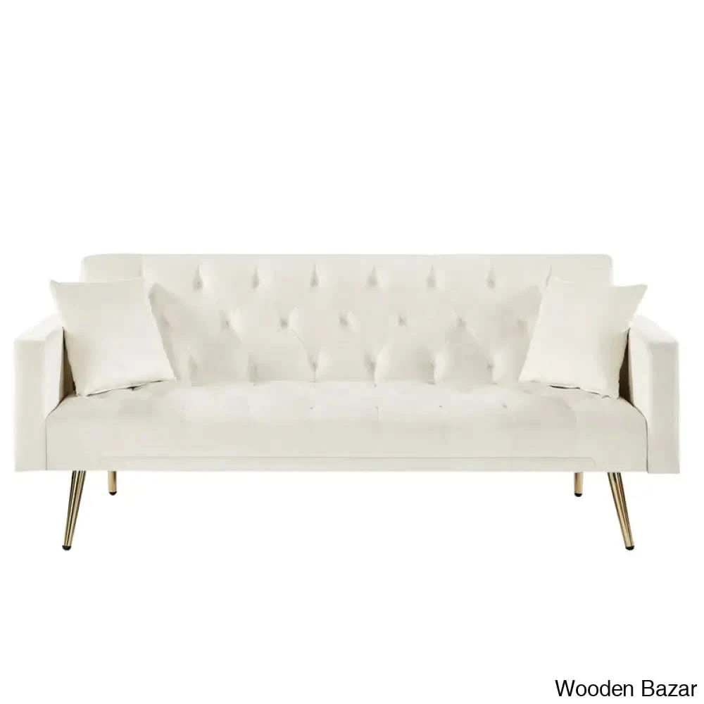 Tremblay Luxury 3 Seater Foldable Chesterfield Sofa Bed In Cream White Color