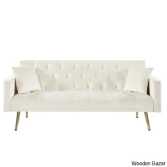 Tremblay Luxury 3 Seater Foldable Chesterfield Sofa Bed In Cream White Color