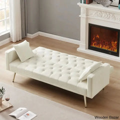 Tremblay Luxury 3 Seater Foldable Chesterfield Sofa Bed In Cream White Color
