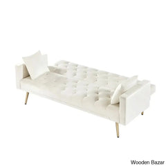 Tremblay Luxury 3 Seater Foldable Chesterfield Sofa Bed In Cream White Color
