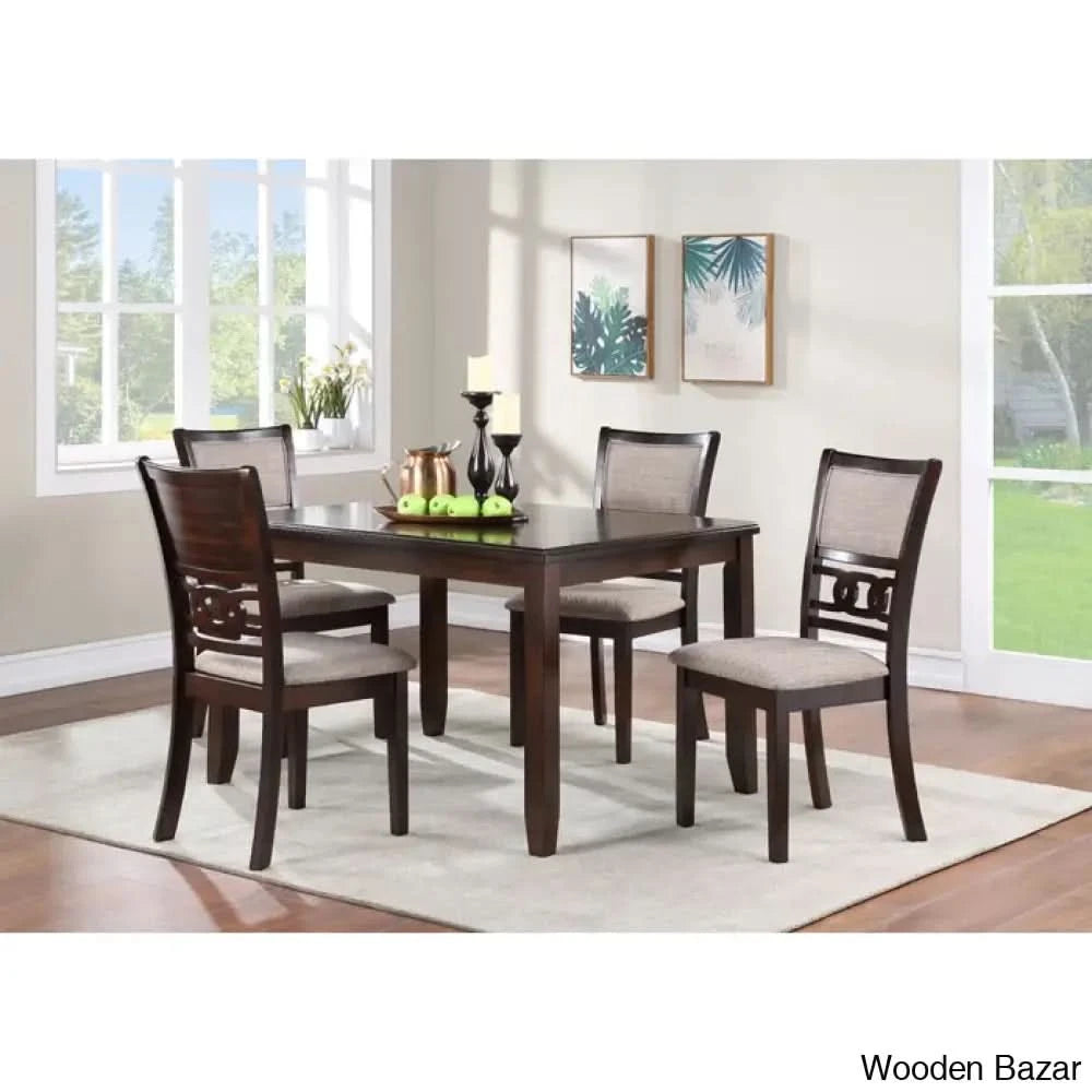Twain Modern 4 Seater Solid Wood Top Dining Table Set Cherry Brown
