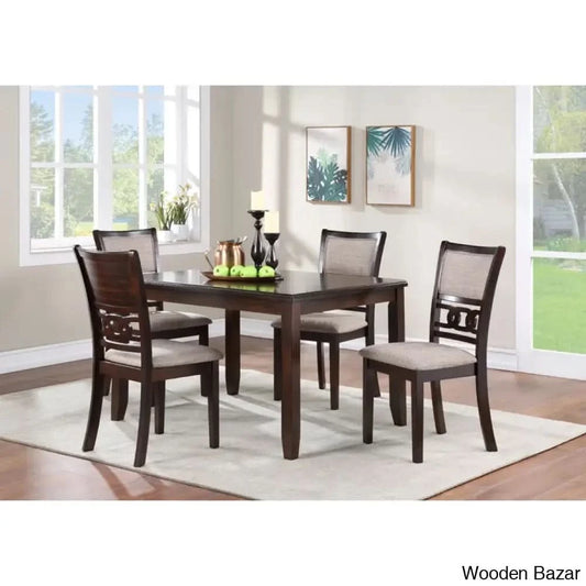 Twain Modern 4 Seater Solid Wood Top Dining Table Set Cherry Brown