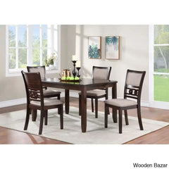 Twain Modern 4 Seater Solid Wood Top Dining Table Set Cherry Brown