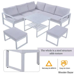 U_Style Industrial Outdoor Sofa Set - 2 Loveseats 1 Single Benches & Table For Versatile Patio