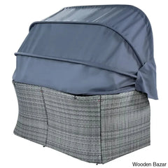 āU_Style Outdoor Patio Daybed Set With Retractable Canopy - Wicker Sunbed & Conversation For