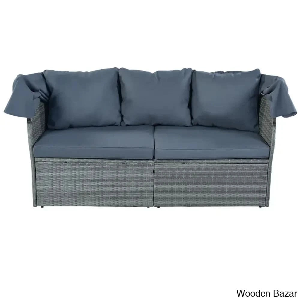 āU_Style Outdoor Patio Daybed Set With Retractable Canopy - Wicker Sunbed & Conversation For