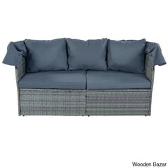 āU_Style Outdoor Patio Daybed Set With Retractable Canopy - Wicker Sunbed & Conversation For