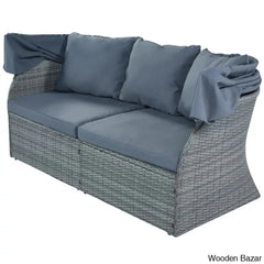 āU_Style Outdoor Patio Daybed Set With Retractable Canopy - Wicker Sunbed & Conversation For