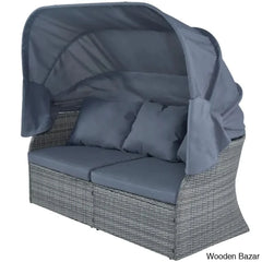 āU_Style Outdoor Patio Daybed Set With Retractable Canopy - Wicker Sunbed & Conversation For