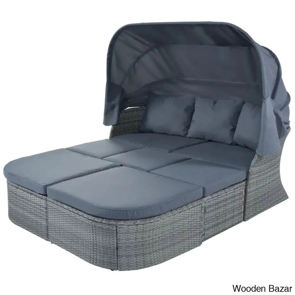 āU_Style Outdoor Patio Daybed Set With Retractable Canopy - Wicker Sunbed & Conversation For