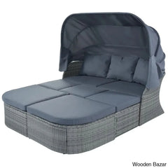 āU_Style Outdoor Patio Daybed Set With Retractable Canopy - Wicker Sunbed & Conversation For
