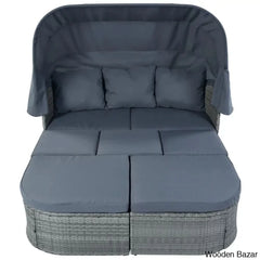 āU_Style Outdoor Patio Daybed Set With Retractable Canopy - Wicker Sunbed & Conversation For