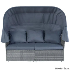 āU_Style Outdoor Patio Daybed Set With Retractable Canopy - Wicker Sunbed & Conversation For