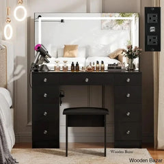 Vanity Dressing Table Set With Led Mirror & Power Outlets 9 Drawers With Diamond Handles And Stool