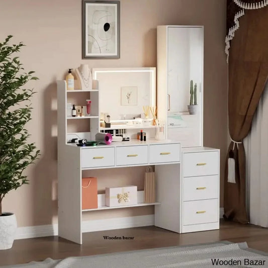 Vanity Dressing Table With Lighted Full-Length Mirror White
