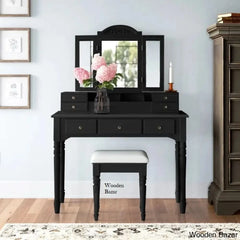 Vanity Dressing Table With Mirror And Stool Black
