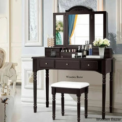 Vanity Dressing Table With Mirror And Stool Brown