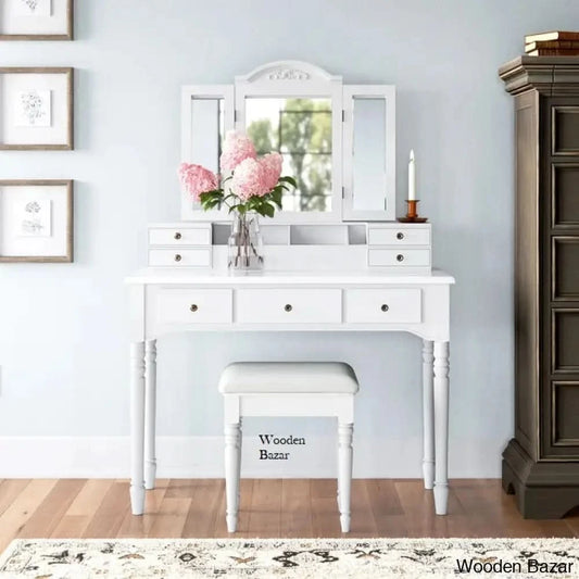 Vanity Dressing Table With Mirror And Stool White