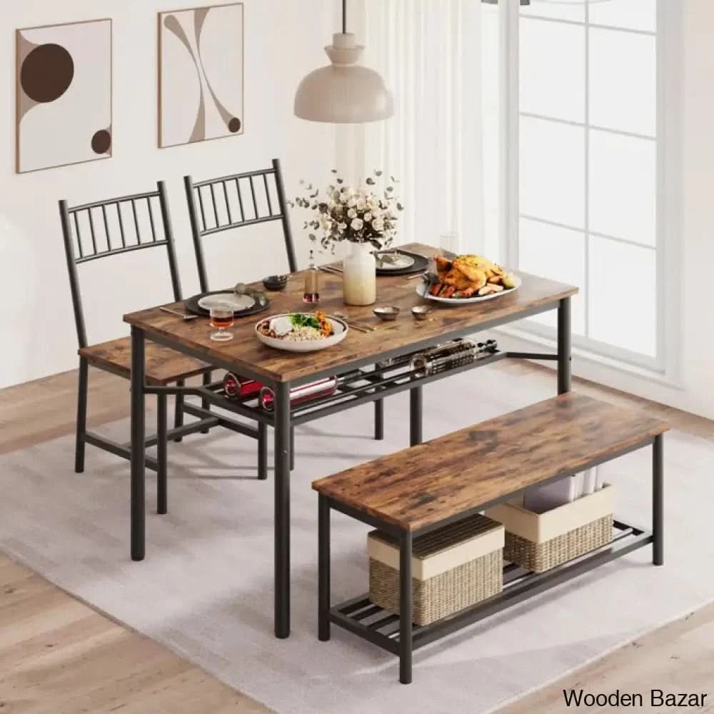 Versatile Rectangular Dining Set Modern Farmhouse Rustic And Industrial Style For 4