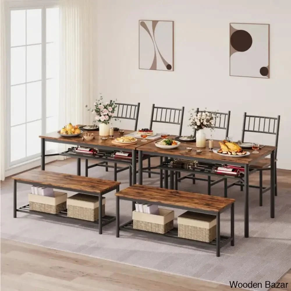 Versatile Rectangular Dining Set Modern Farmhouse Rustic And Industrial Style For 4