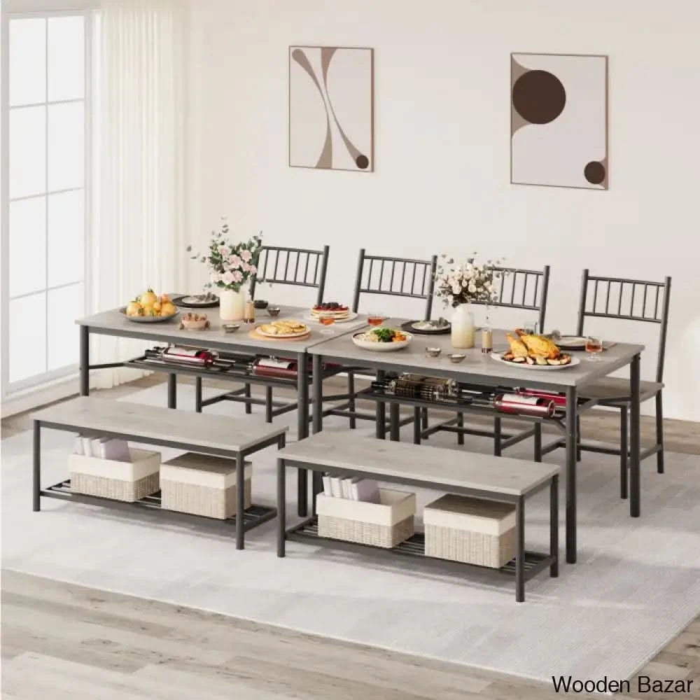 Versatile Rectangular Dining Set Modern Farmhouse Rustic And Industrial Style For 4