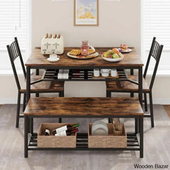 Versatile Rectangular Dining Set Modern Farmhouse Rustic And Industrial Style For 4 Brown