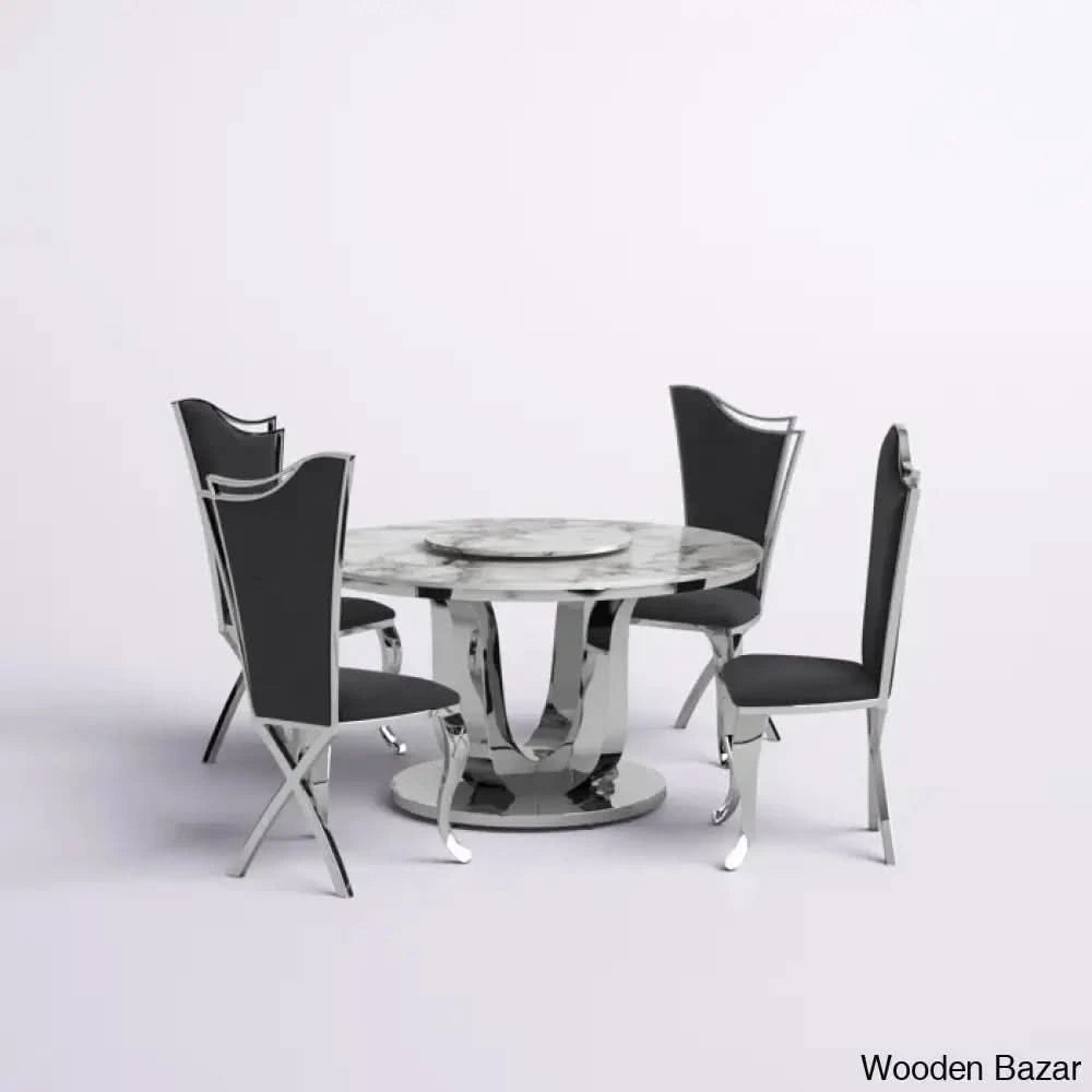 Waverly Best 5 Seater Marble Top Pedestal Dining Set