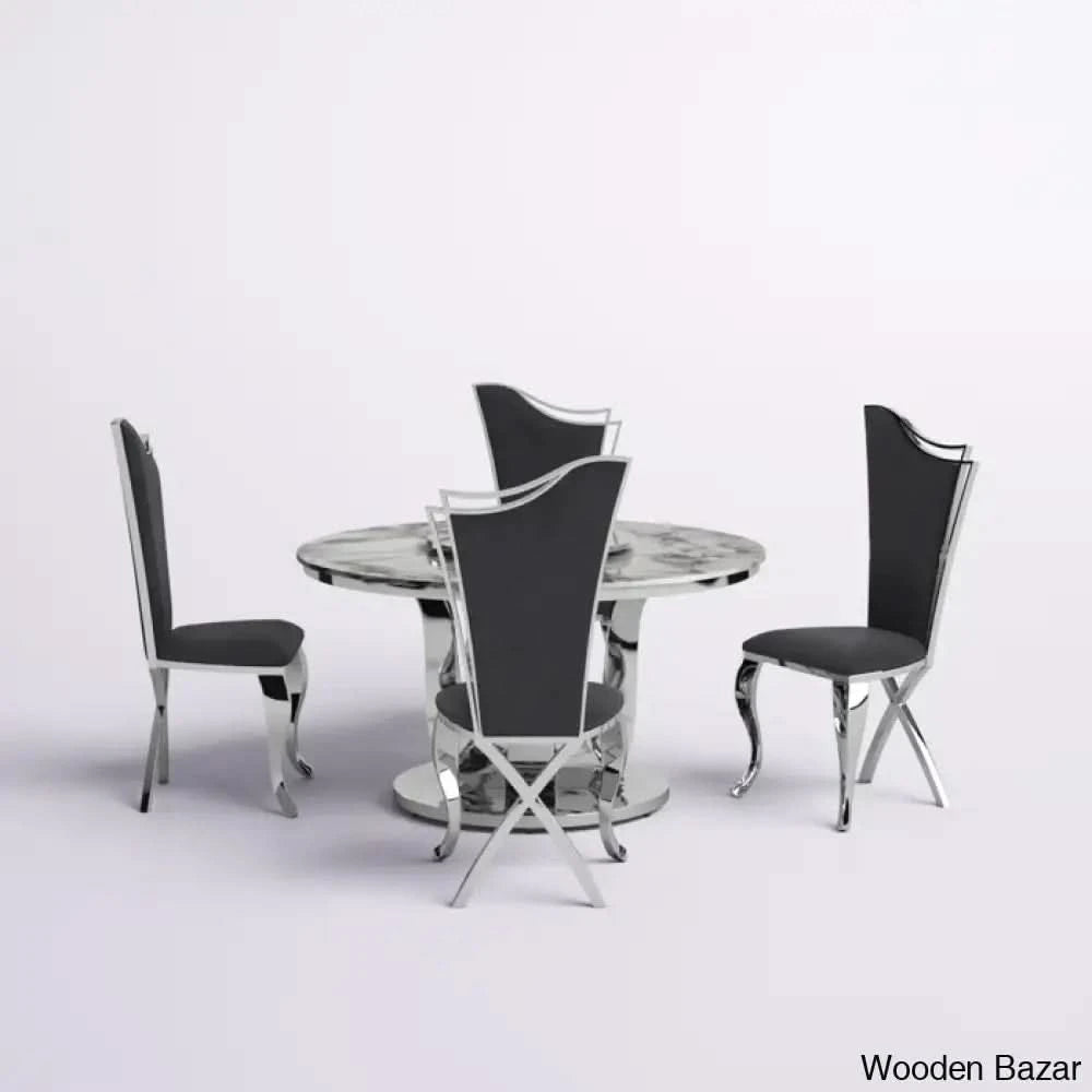 Waverly Best 5 Seater Marble Top Pedestal Dining Set