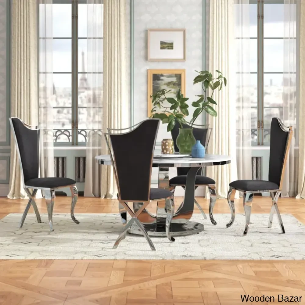 Waverly Best 5 Seater Marble Top Pedestal Dining Set Black