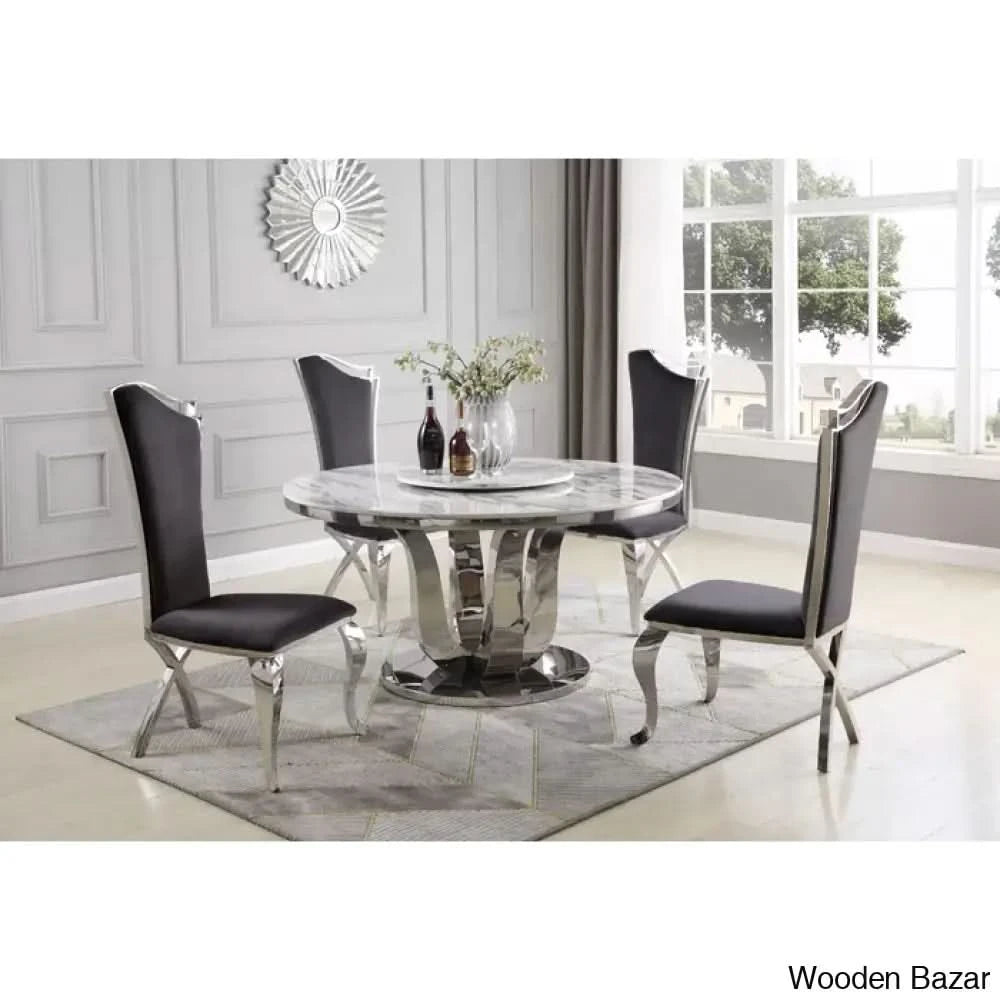 Waverly Best 5 Seater Marble Top Pedestal Dining Set Dark Gray