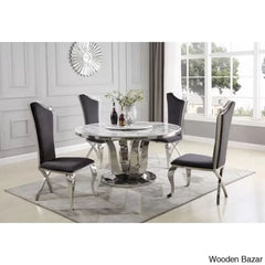 Waverly Best 5 Seater Marble Top Pedestal Dining Set Dark Gray