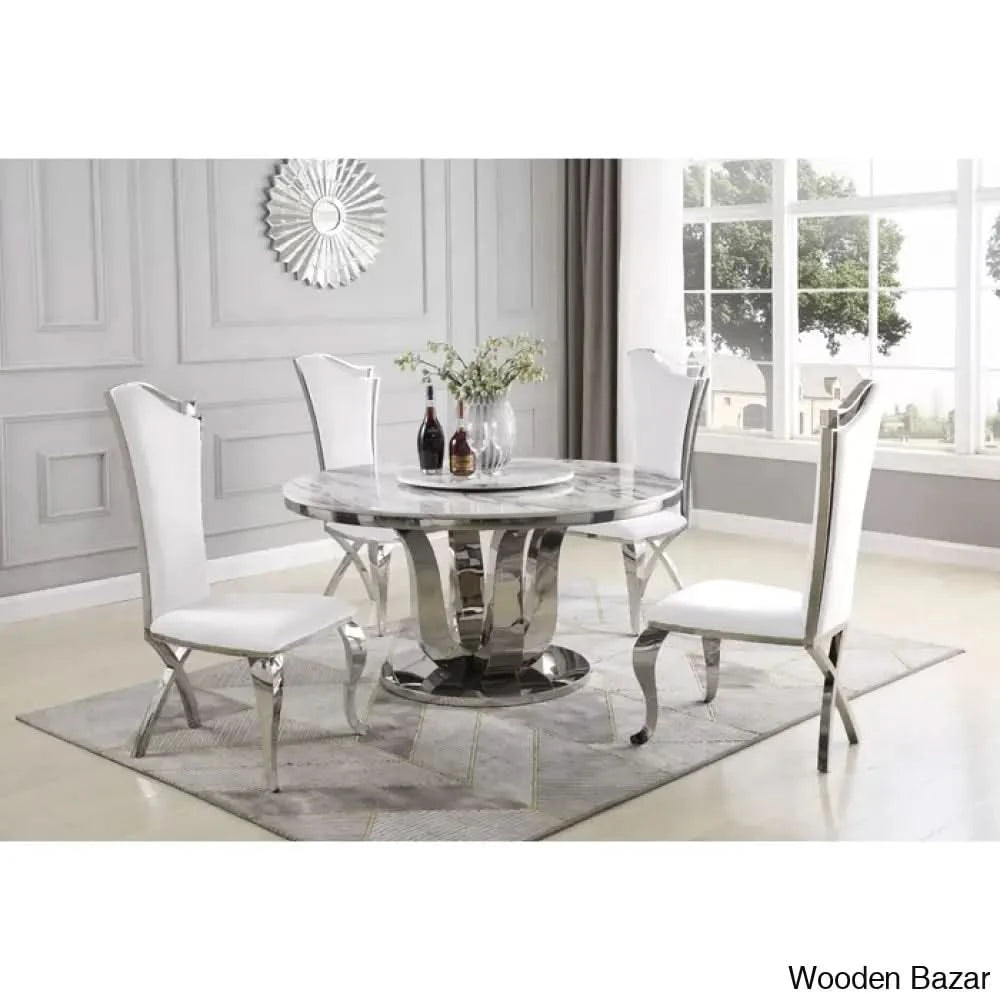 Waverly Best 5 Seater Marble Top Pedestal Dining Set White
