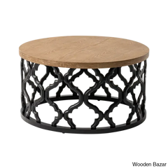 Windfield Farmhouse Round Coffee Table Rustic Distressed Wood Top