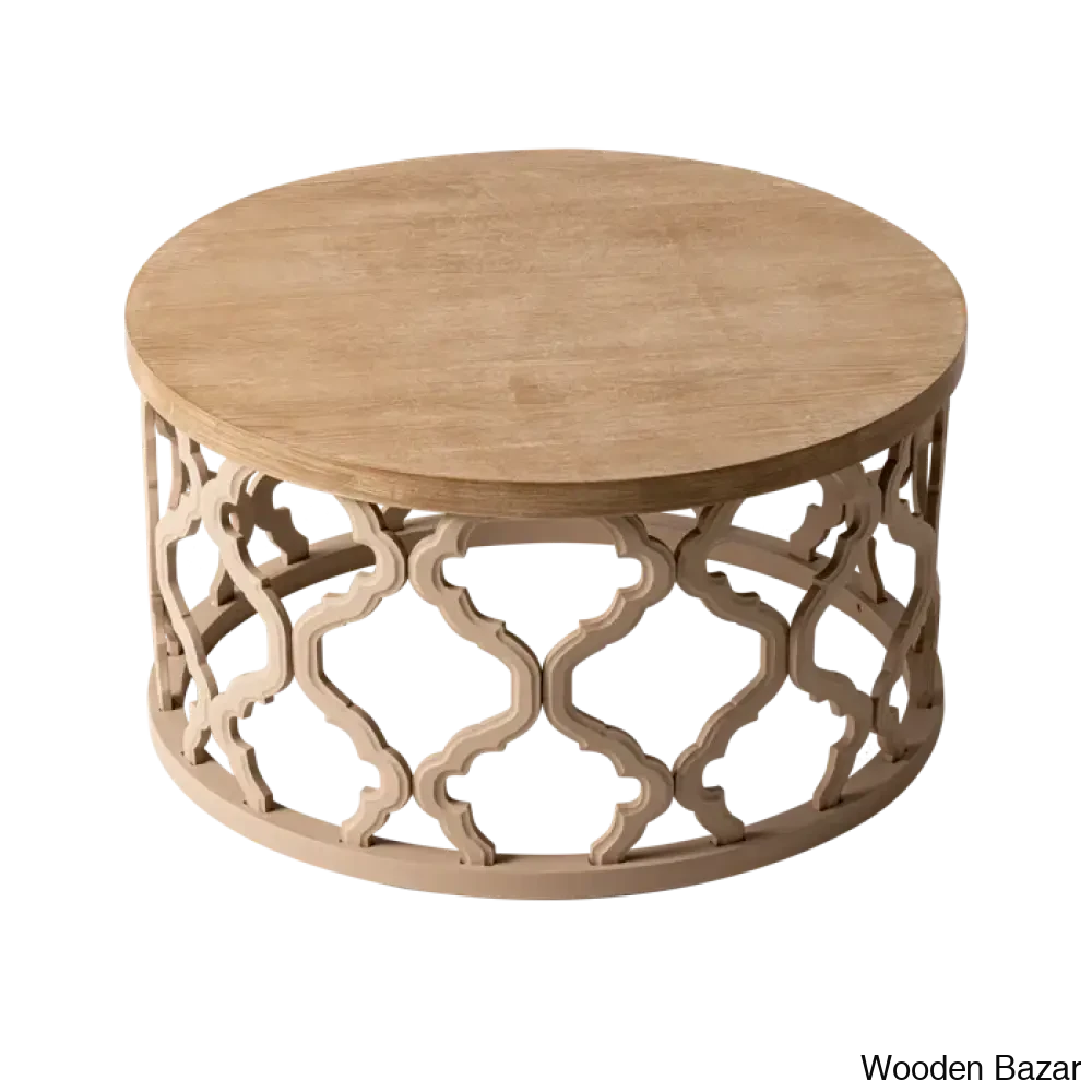 Windfield Farmhouse Round Coffee Table Rustic Distressed Wood Top