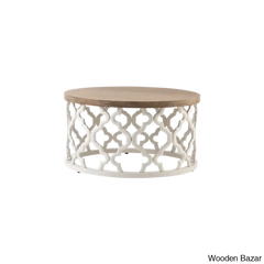 Windfield Farmhouse Round Coffee Table Rustic Distressed Wood Top