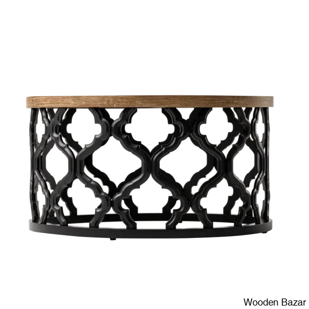 Windfield Farmhouse Round Coffee Table Rustic Distressed Wood Top