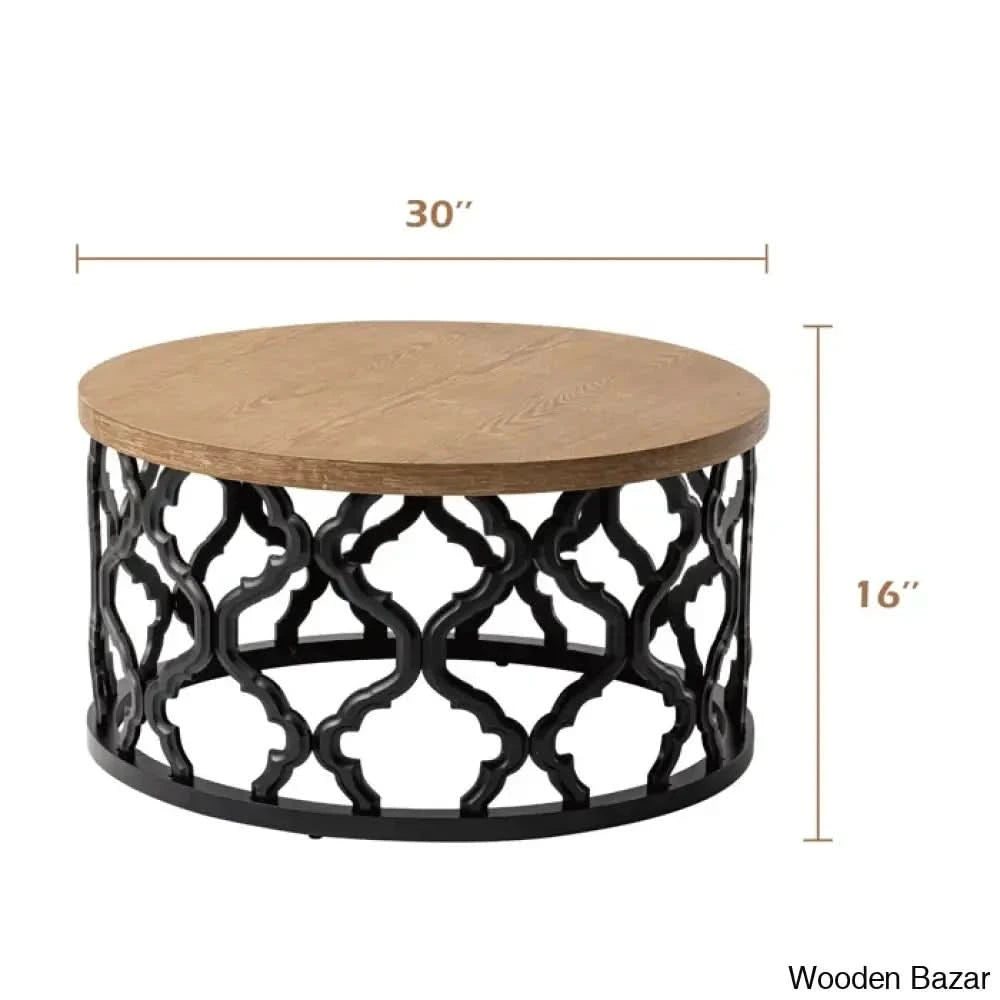 Windfield Farmhouse Round Coffee Table Rustic Distressed Wood Top