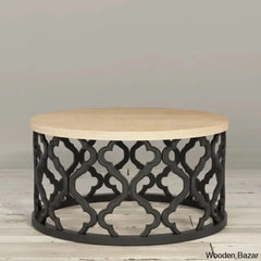 Windfield Farmhouse Round Coffee Table Rustic Distressed Wood Top Black