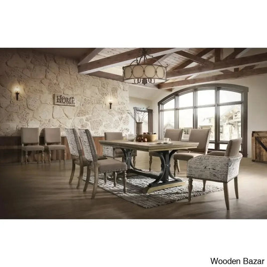 8 seater Dining Table Set- Person ExtendableSet brings a rustic-glory to all your meals. Crafted from rubberwood and hardwood with veneers,