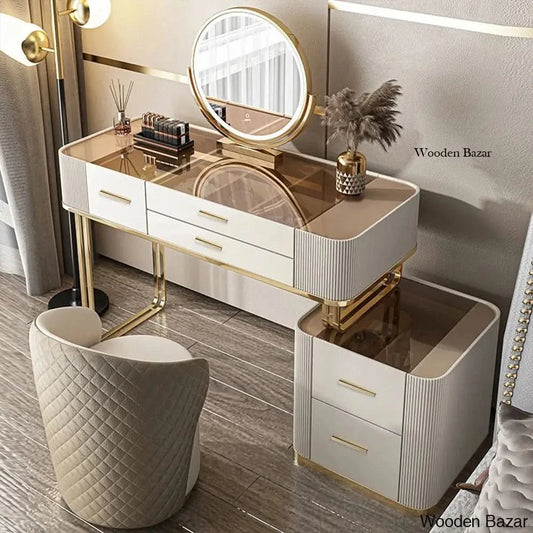 Wooden Bazar Banderas 39.37’’ Modern Makeup Vanity Dressing Table With Lighted Mirror Stool
