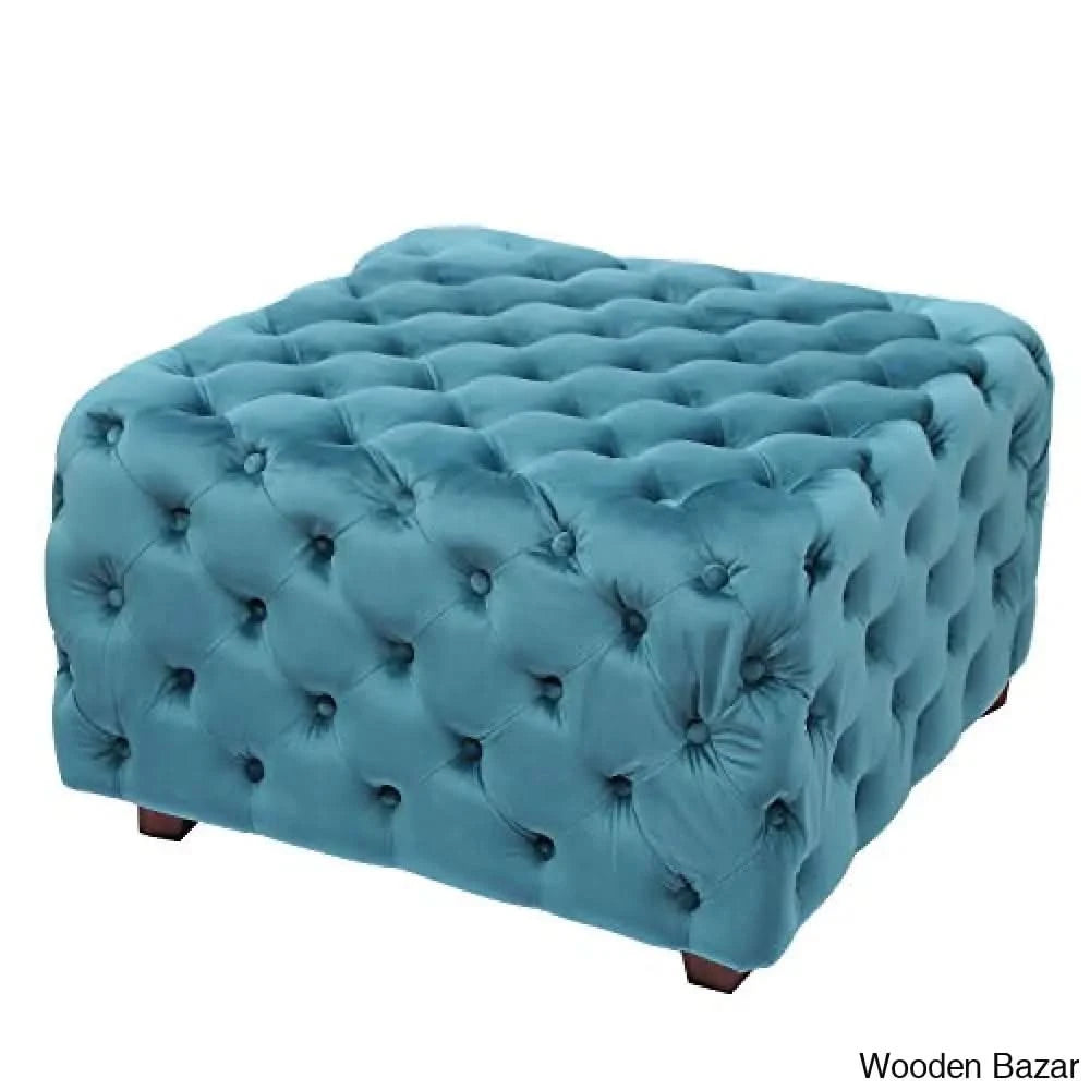 Adeco Tufted Fabric, Bench Footstool with Wood Legs