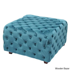 Adeco Tufted Fabric, Bench Footstool with Wood Legs