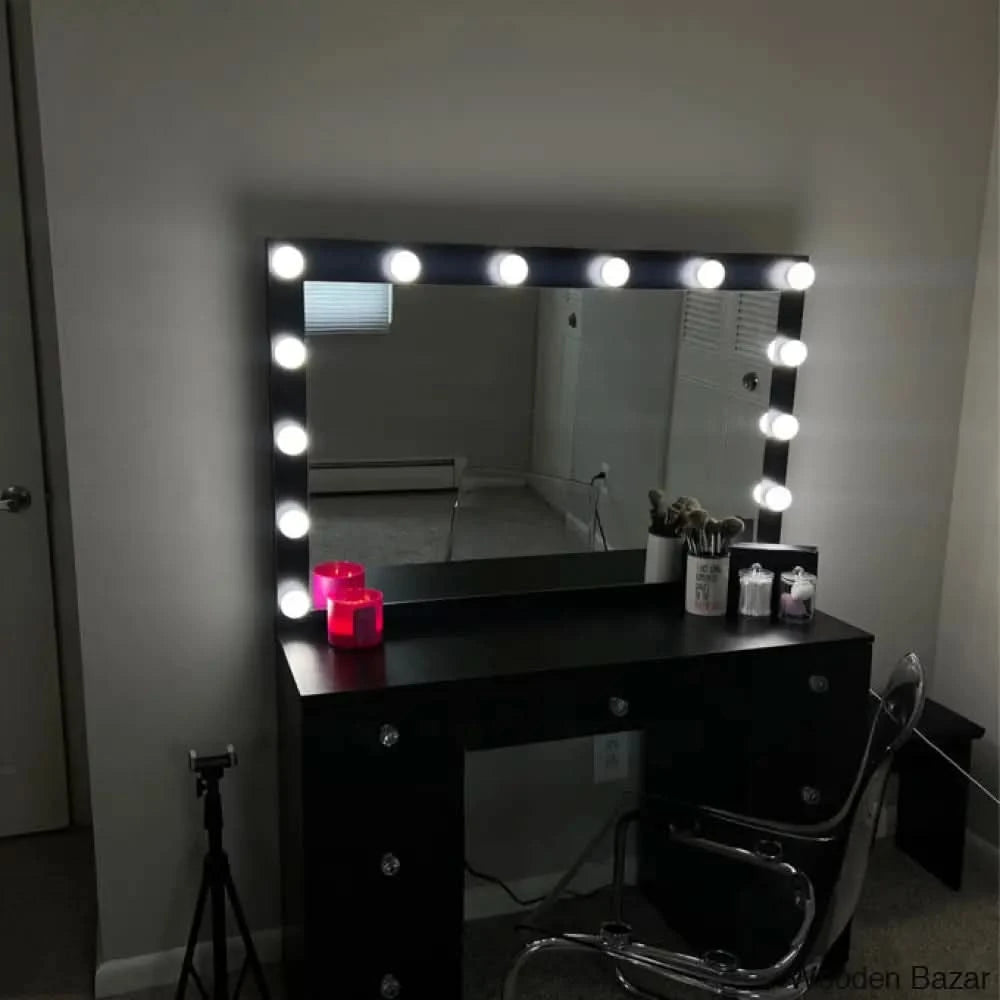 Wooden Bazar Freya Vanity Dressing Table With Mirror Black