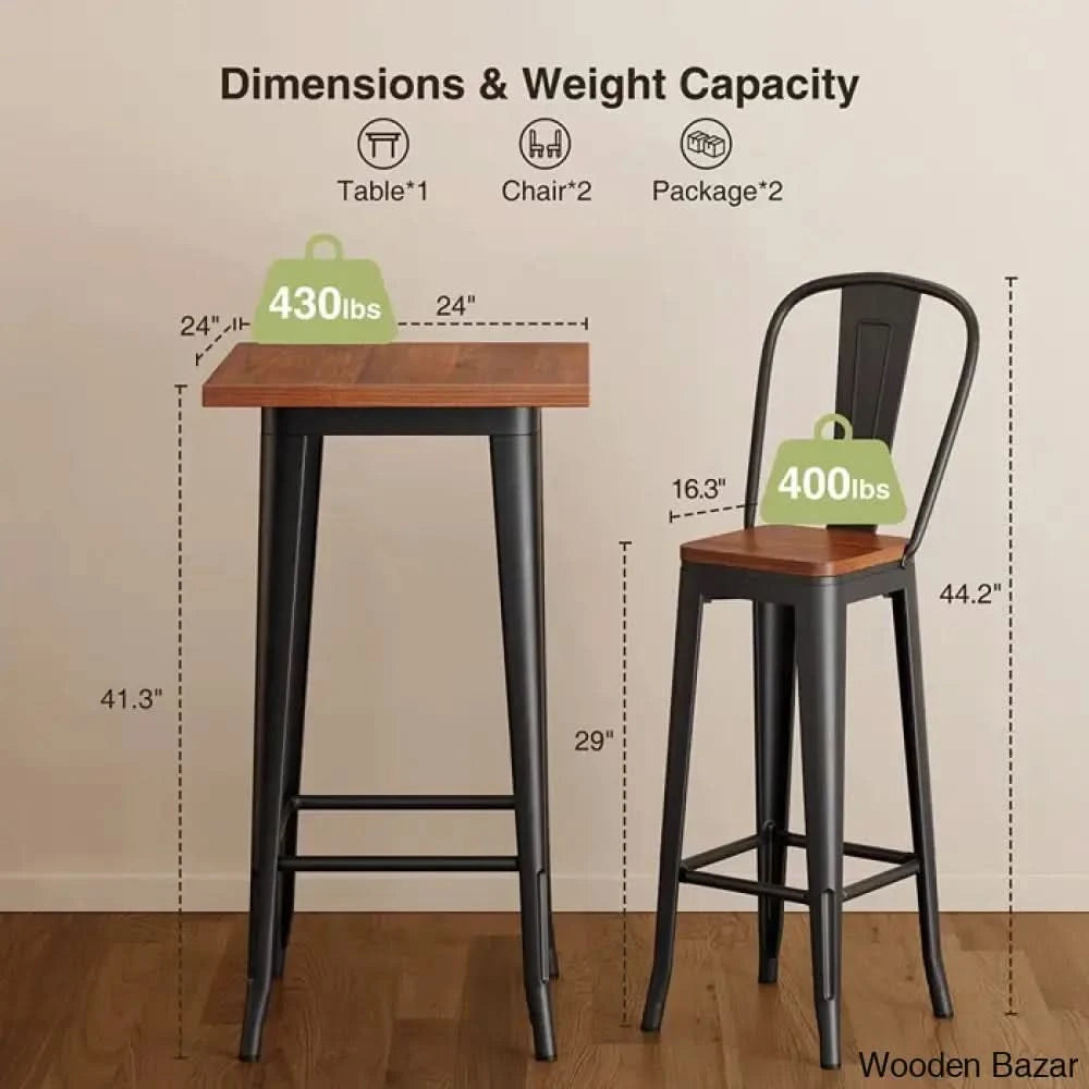 Worth 2 Seater Trendy Counter Height Dining Set | Modern High Top Table And Chairs